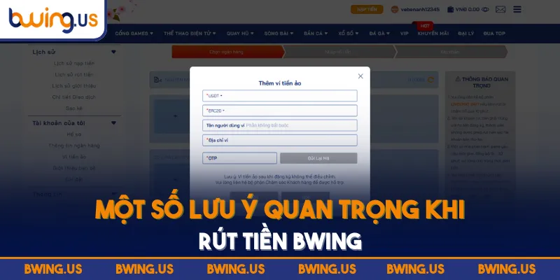 Một số lưu ý quan trọng khi rút tiền BWING