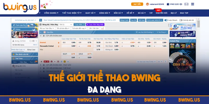 Thế giới thể thao BWING đa dạng